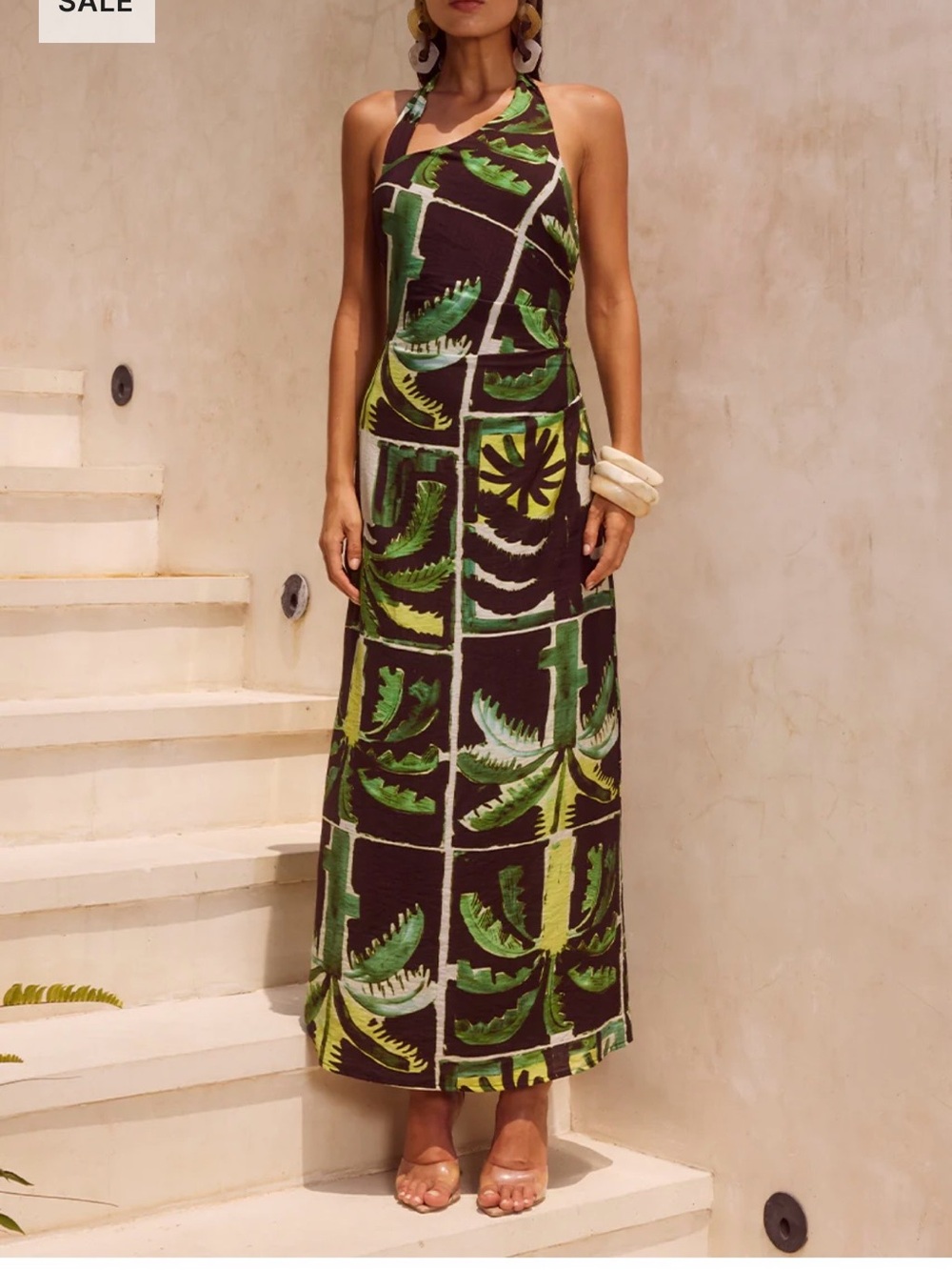Tropical Halter Midi Dress in Arlo Green